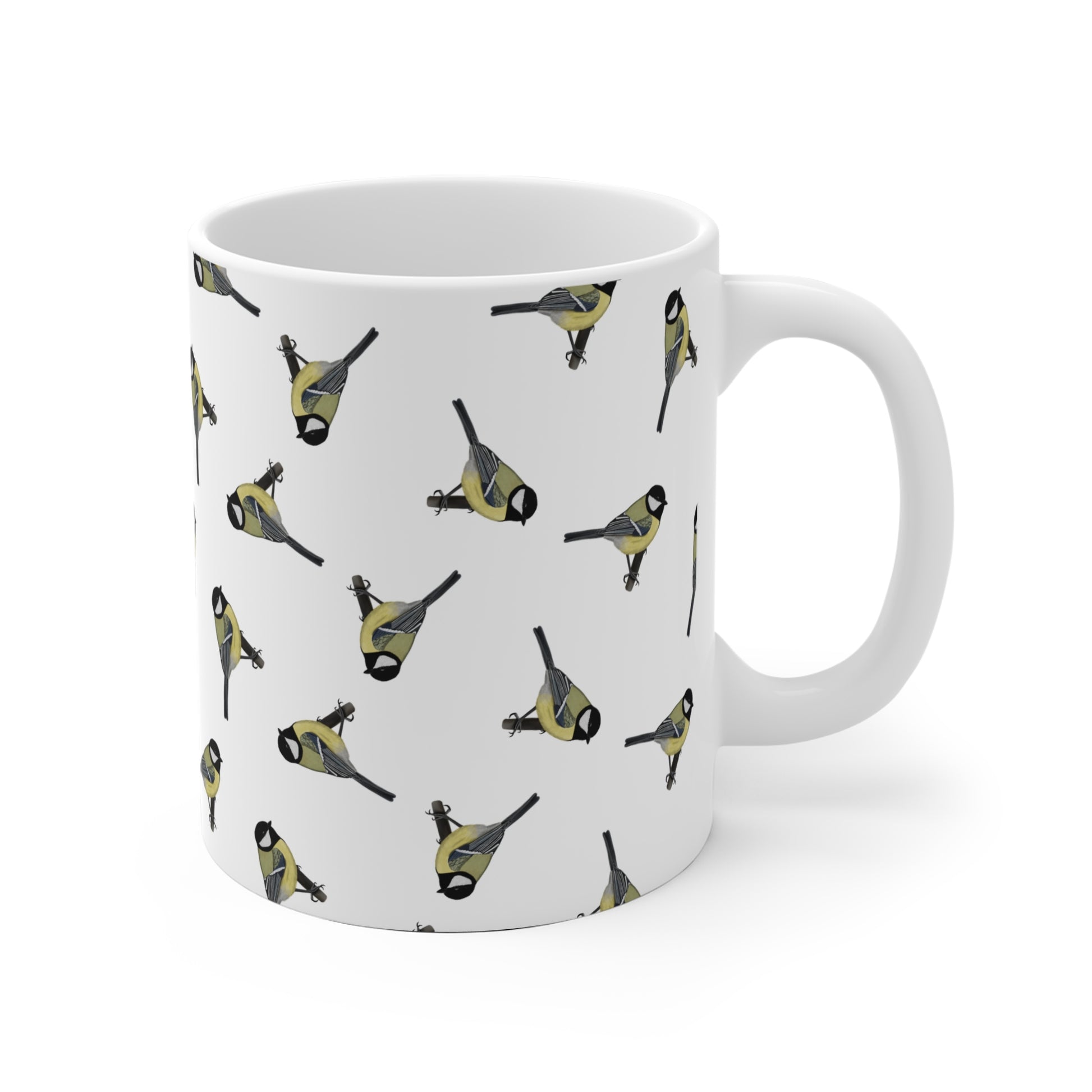 Kohlmeise Tasse mit Streumuster | Vogelmotiv Kaffeebecher für Vogelbeobachter & Naturfreunde
