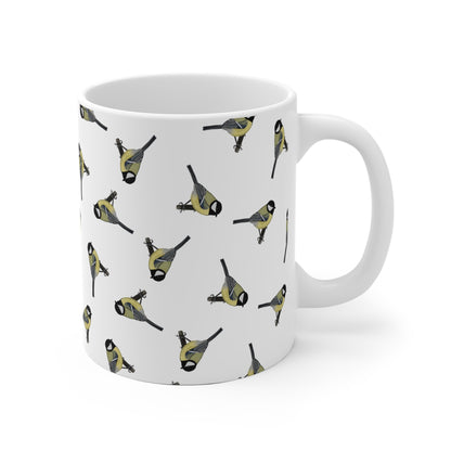 Kohlmeise Tasse mit Streumuster | Vogelmotiv Kaffeebecher für Vogelbeobachter & Naturfreunde