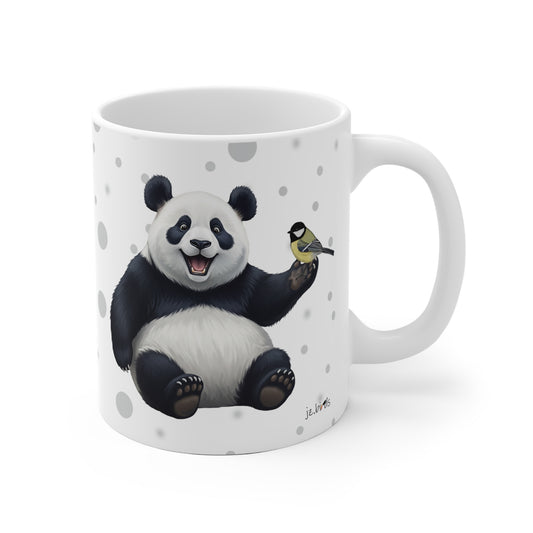 Kohlmeise mit einem fröhlichen Panda Vogel Tiermotiv Tasse Punkte Grau