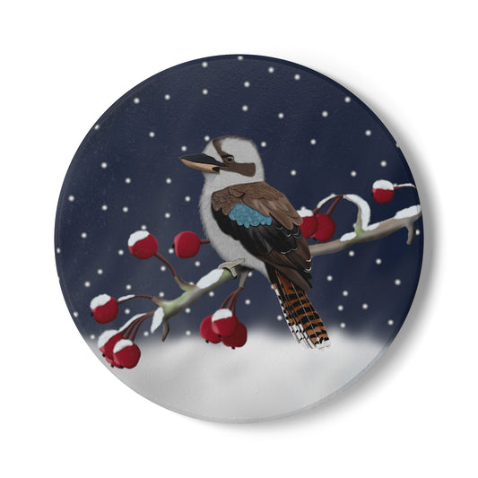 Kookaburra im Schnee Keramik-Untersetzer: Weihnachtliches Vogel-Motiv