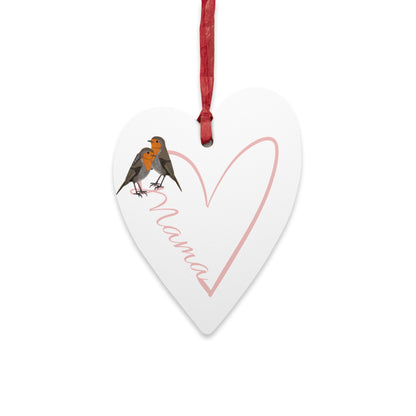 Mama Rotkehlchen Ornament Herz aus Holz mit Vogelmotiv zum Muttertag