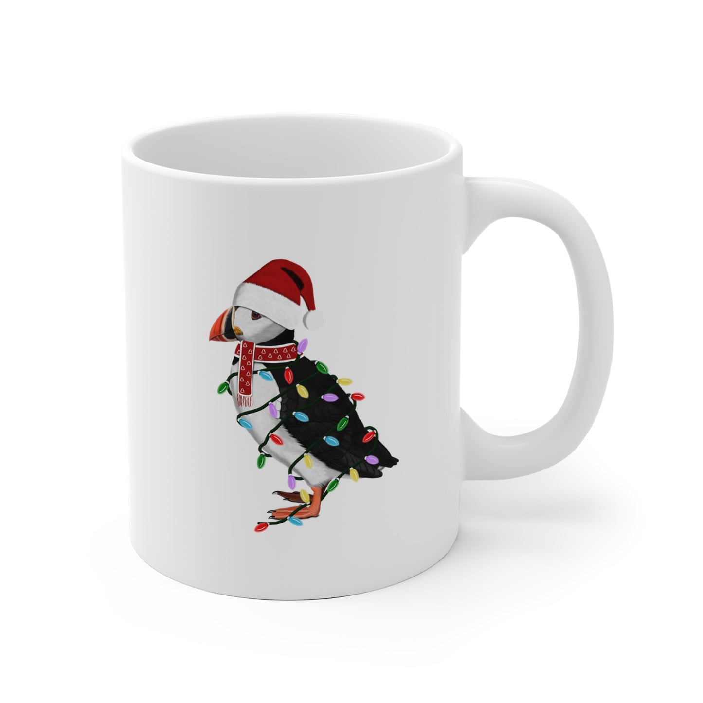 Papageitaucher Tasse Vogel als Weihnachtsmann mit Lichterkette Weiß für Vogelfreunde