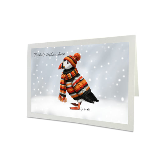 Papageitaucher mit Strickpullover Weihnachtskarte Frohe Weihnachten Inklusive Umschlag