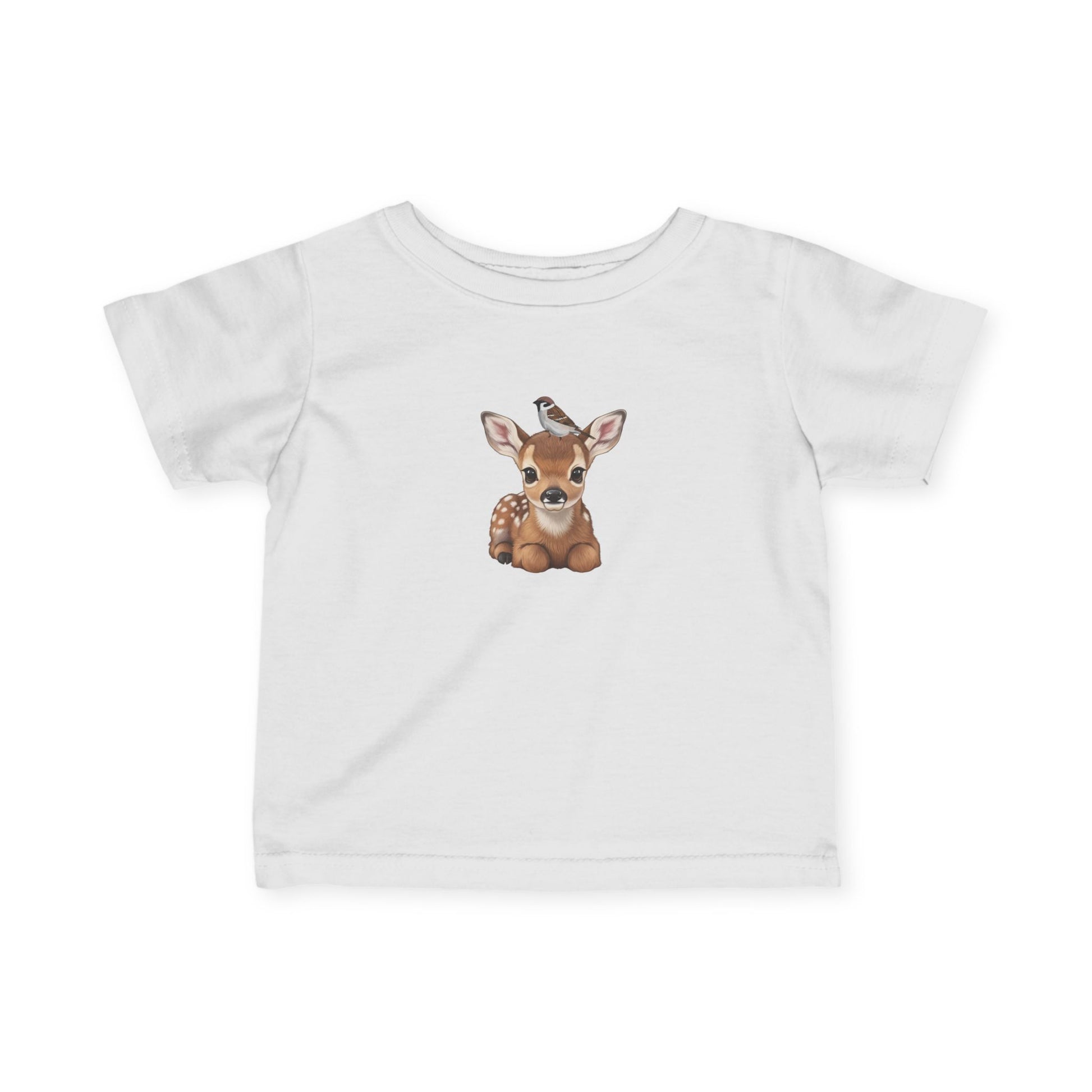 Rehkitz mit Feldsperling Baby T-Shirt Süßes Tiermotiv