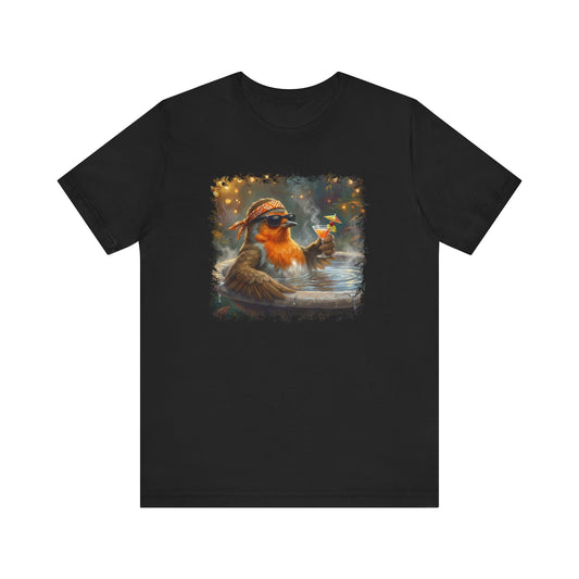 Rocky Rotkehlchen im Urlaubsmodus im Vogelbad | Lustiges Vogel T-Shirt | Unisex