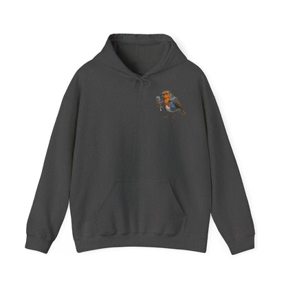Rocky Rotkehlchen mit Mikrofon – Premium Band-Hoodie | Die Gartenvögel