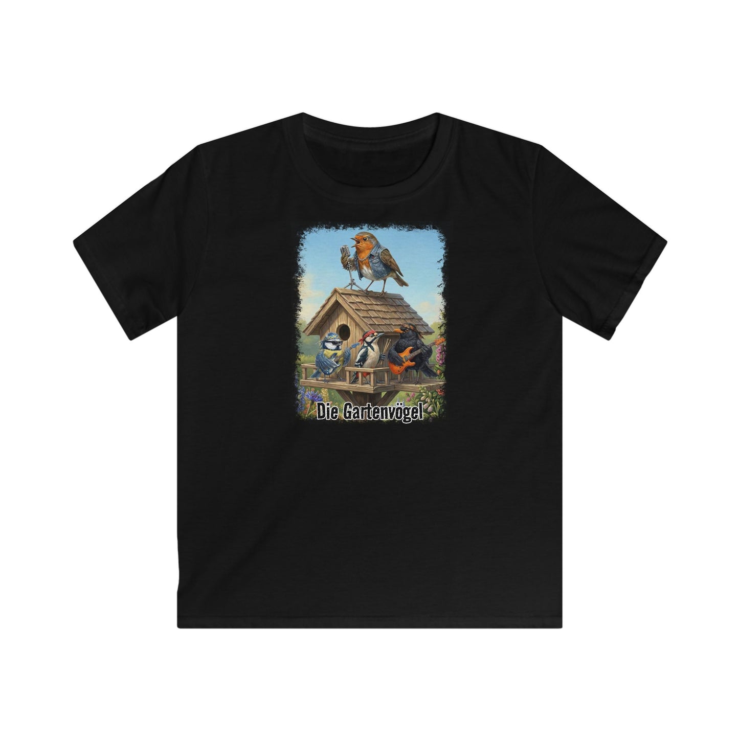 Rocky Rotkehlchen singt auf dem Vogelhaus (Vintage-Grunge) – Premium Kinder T-Shirt | Die Gartenvögel