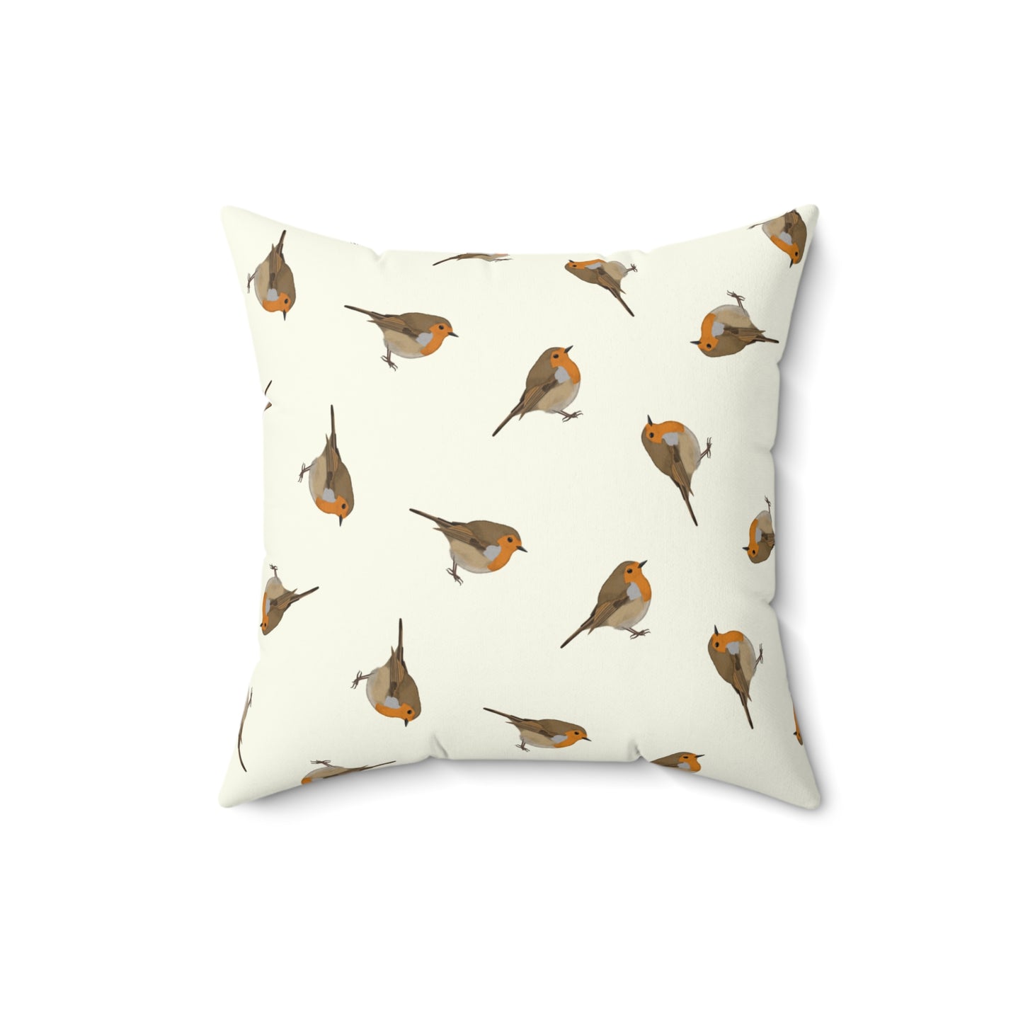 Rotkehlchen Dekokissen in Cremeweiß | Gemaltes Vogelmotiv & Sofakissen 40x40cm für Naturfreunde