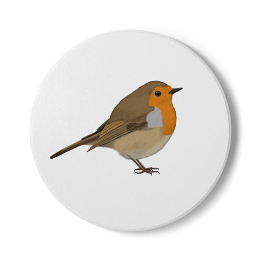 Rotkehlchen Keramik-Untersetzer Vogelmotiv Weiß