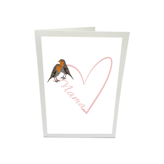 Rotkehlchen Muttertagskarte Mama mit Herz, Karte zum Muttertag Vogel Zeichnung inklusive Umschlag