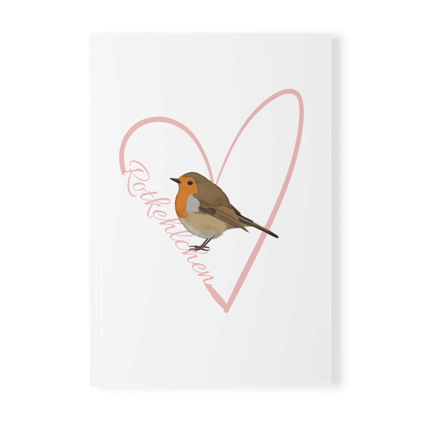 Rotkehlchen Notizbuch Vogel mit Herz A5 Softcover 150 Seiten Liniert Weiß
