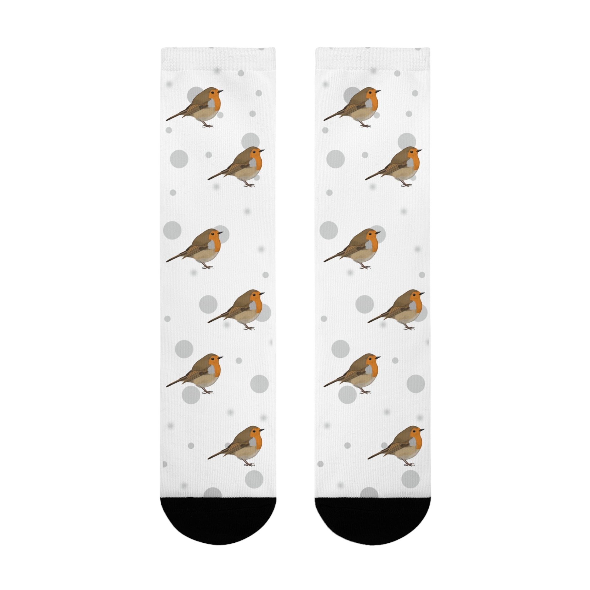 Rotkehlchen Socken Vogelsocken Weiß mit Grauen Punkten