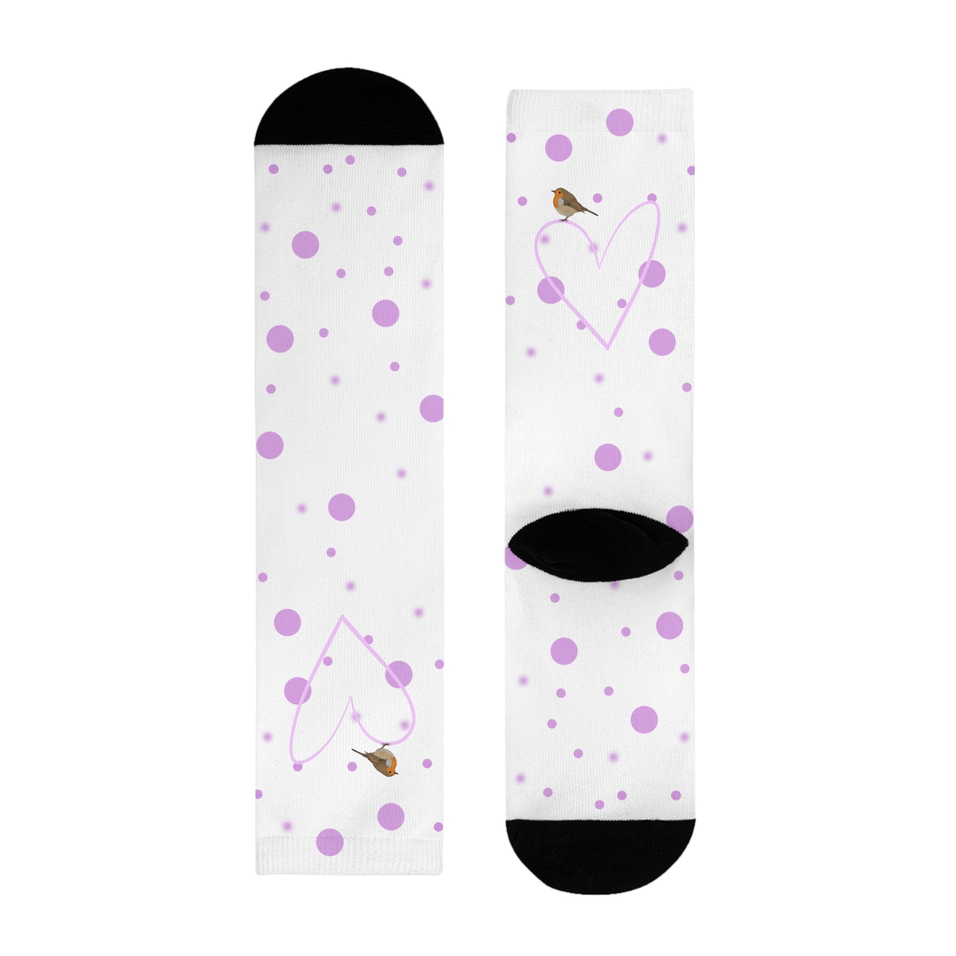 Rotkehlchen Vogel Socken mit Rosa Herz und Punkten Valentinstag