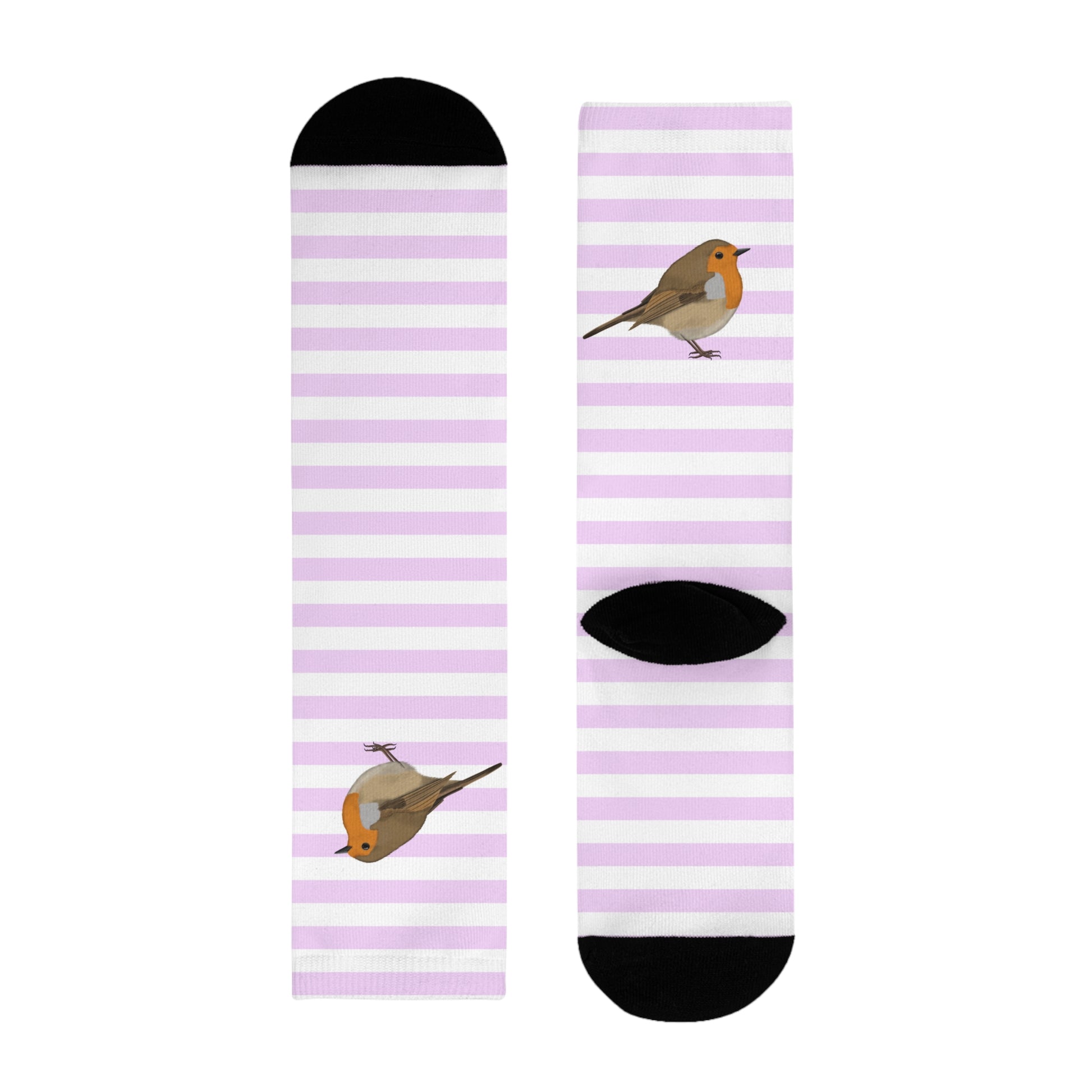 Rotkehlchen Vogel Socken mit Rosa Weißen Streifen für Vogelfreunde & Vogelbeobachter