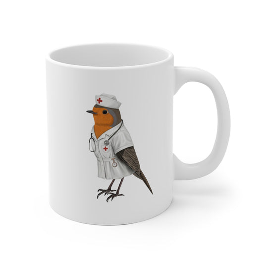 Rotkehlchen als Krankenschwester Tasse mit Vogelmotiv – Ideal für Kakao & Kaffee