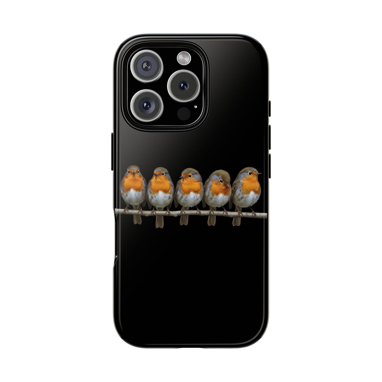 Schwarze iPhone Handyhülle mit Rotkehlchen auf einem Ast