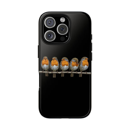 Schwarze iPhone Handyhülle mit Rotkehlchen auf einem Ast