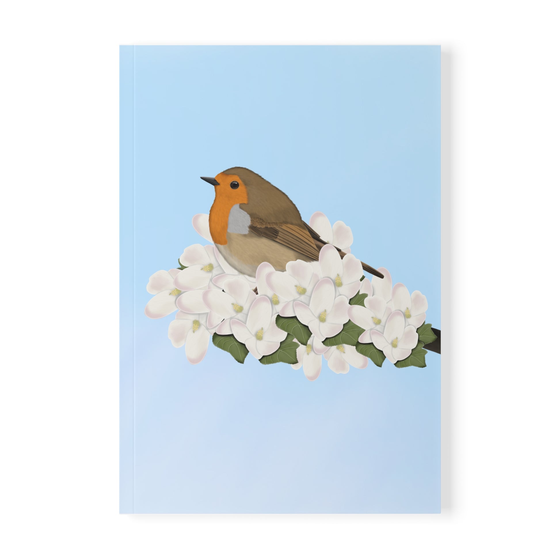 Rotkehlchen im Frühling A5 Vogel Softcover Notizbuch 150 Seiten Liniert