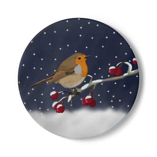 Rotkehlchen im Schnee Keramik-Untersetzer: Weihnachtliches Vogel-Motiv