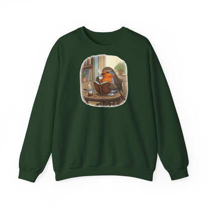Rotkehlchen liest Bücher und trink Kaffee Vogel Sweatshirt für Vogelbeobachter