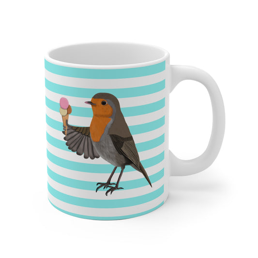 Rotkehlchen mit Eis Vogel Tasse Türkis Weiß