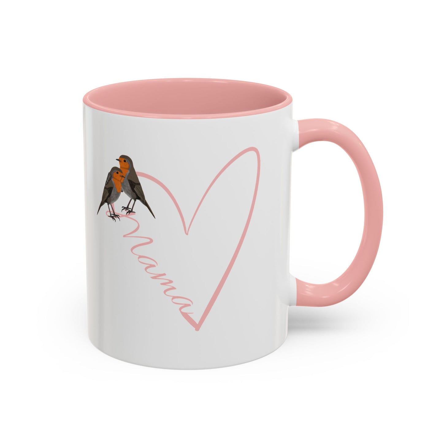 Rotkehlchen mit Herz Muttertag Mama Vogel Tasse Weiß Rosa