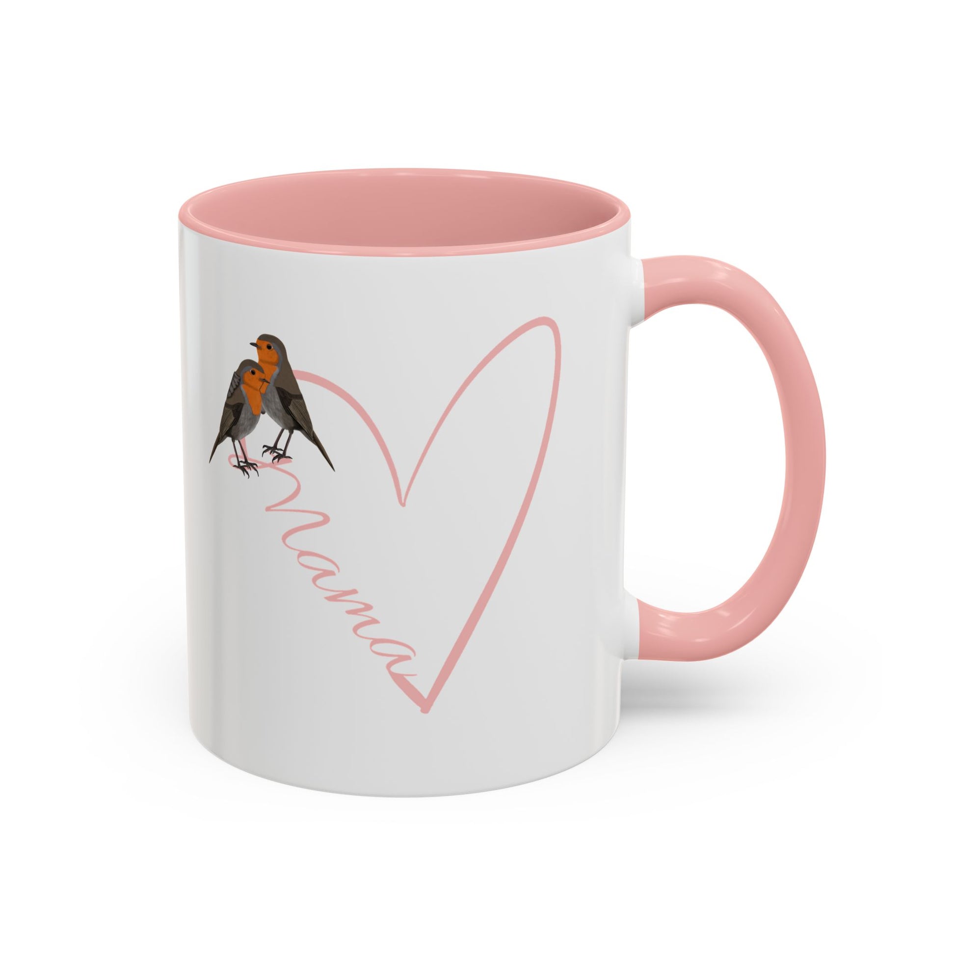 Rotkehlchen mit Herz Muttertag Mama Vogel Tasse Weiß Rosa