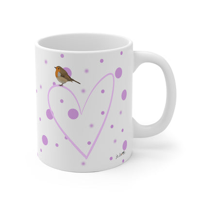 Rotkehlchen mit Herz Valentinstag Vogel Tasse Punkte Rosa