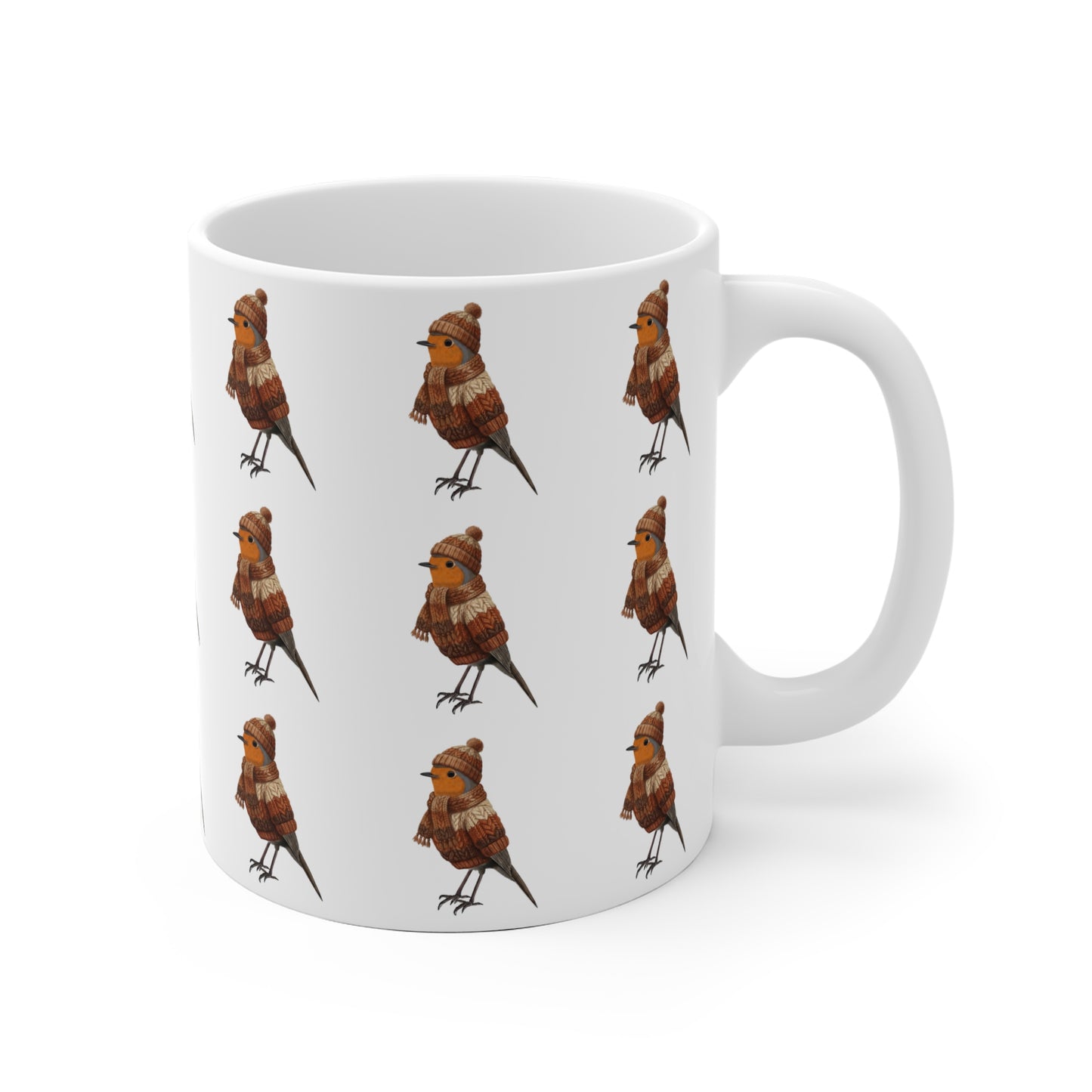 Rotkehlchen mit Strickmütze Weihnachtliche Tasse mit Vogelmotiv – Ideal für Kakao & Kaffee