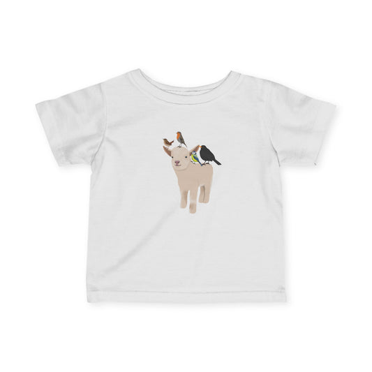 Süßes Lamm mit Amsel Blaumeise Rotkehlchen Zaunkönig Vogel Tiermotiv T-Shirt für Babys und Kleinkinder