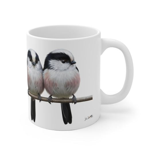 Schwanzmeisen Tasse Vögel auf einem Ast Vogelmotiv für Vogelbeobachter und Vogelfreunde