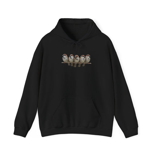 Spatzen auf einem Ast Vogel Hoodie - Kapuzenpullover für Vogelbeobachter & Naturliebhaber mit Vogelmotiv