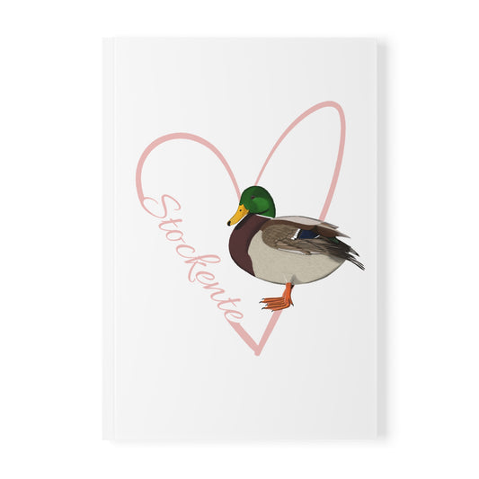 Stockente Notizbuch Vogel mit Herz A5 Softcover 150 Seiten Liniert Weiß