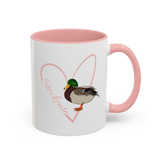 Stockente mit Herz Singvogel Vogel Tasse Weiß Rosa