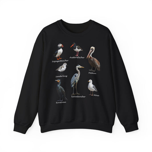 Sweatshirt mit Küstenvögeln: Papageitaucher, Möwe & Co. | Vogelkunde & Meer