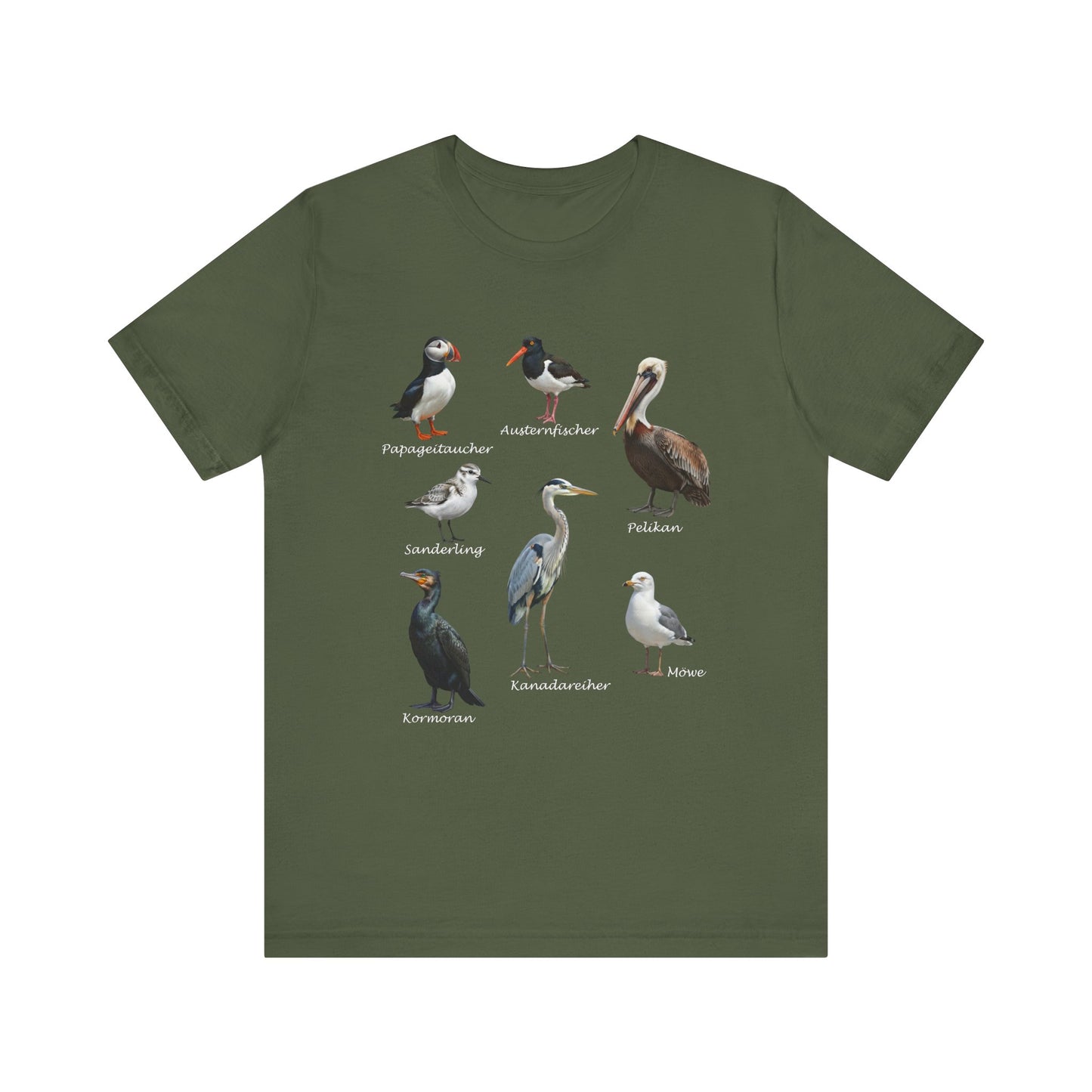 T-Shirt mit Küstenvögeln: Papageitaucher, Möwe & Co. | Vogelkunde & Strandliebe