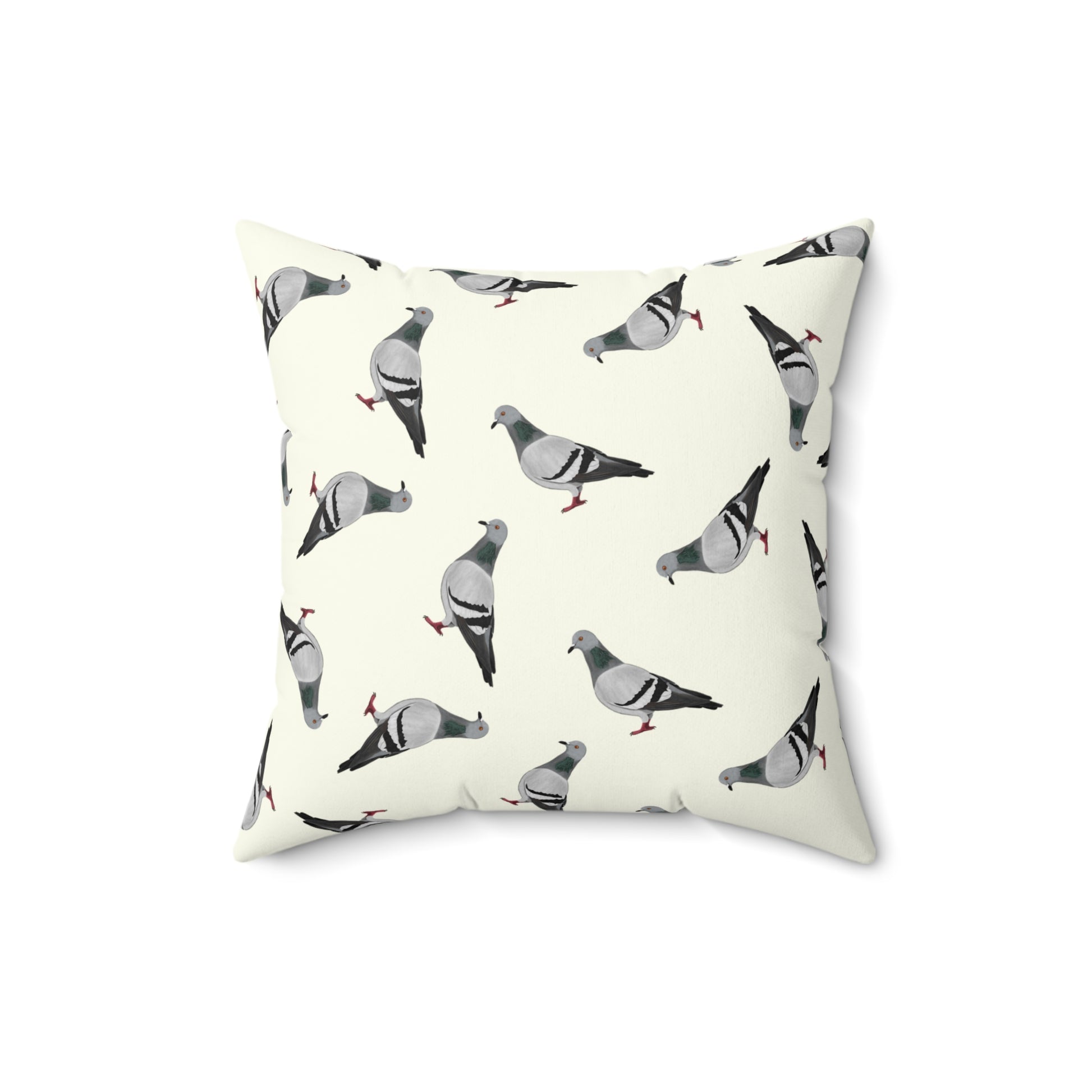 Taube Dekokissen in Cremeweiß | Gemaltes Vogelmotiv & Sofakissen 40x40cm für Naturfreunde