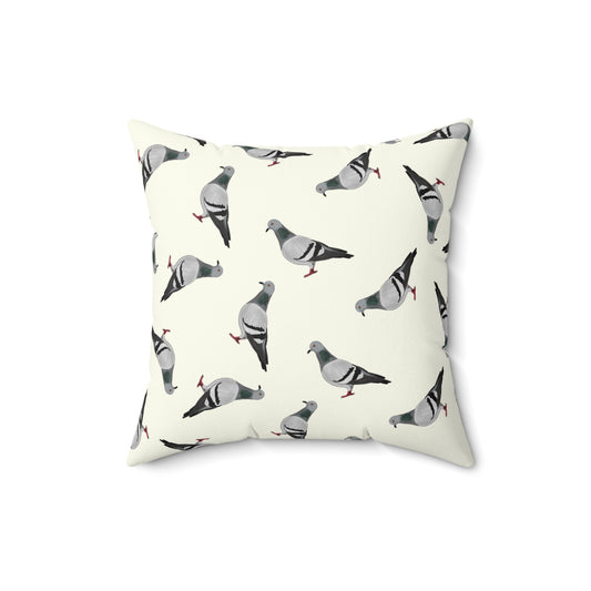 Taube Dekokissen in Cremeweiß | Gemaltes Vogelmotiv & Sofakissen 40x40cm für Naturfreunde