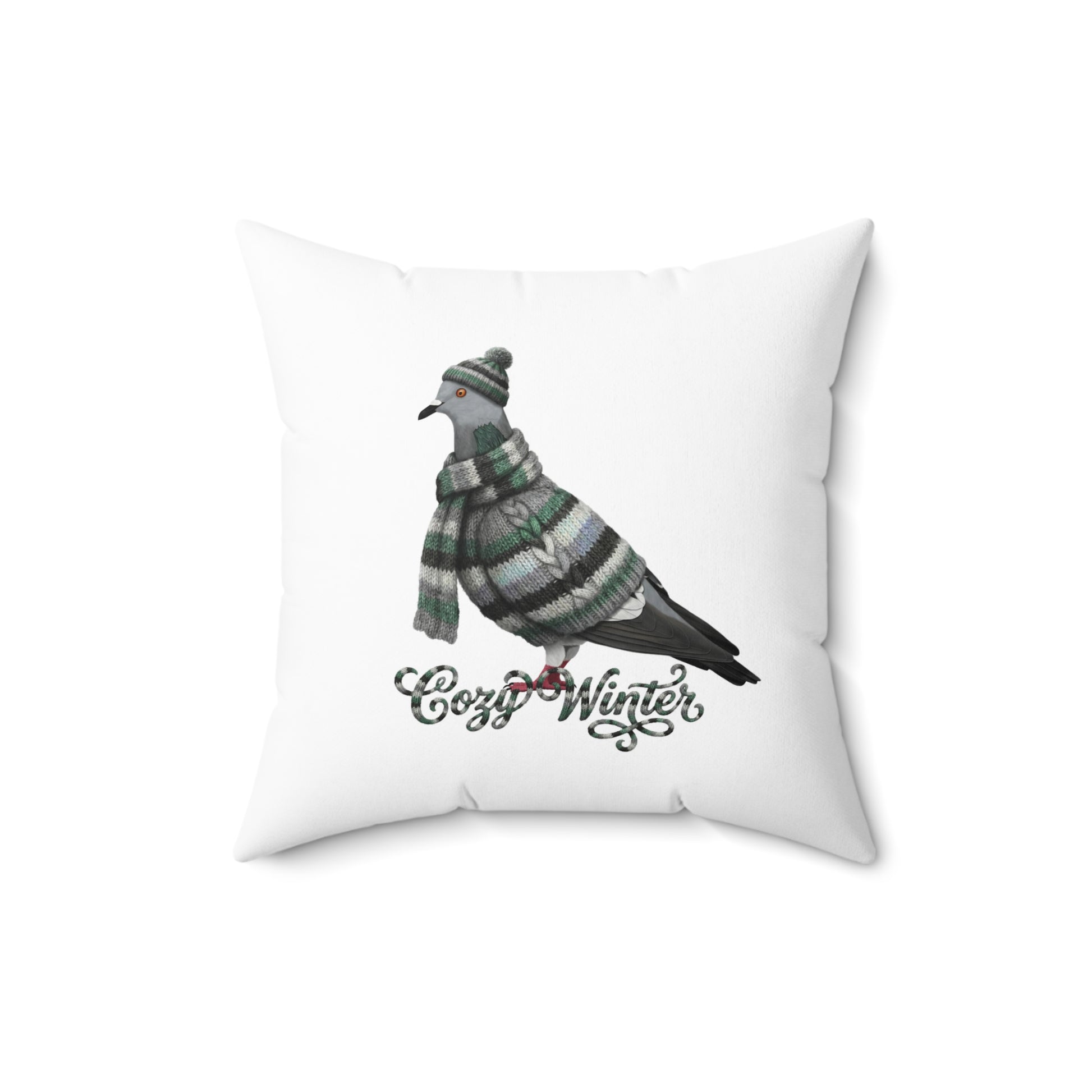 Taube Premium Deko-Kissen Cozy Winter – Beidseitig Bedrucktes Vogel-Motiv – Perfektes Geschenk für Vogelfreunde
