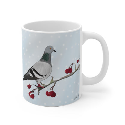 Taube auf einem Ast im Winter Weihnachten Schnee Vogel Tasse