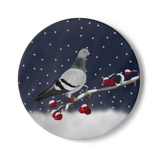 Taube im Schnee Keramik-Untersetzer: Weihnachtliches Vogel-Motiv