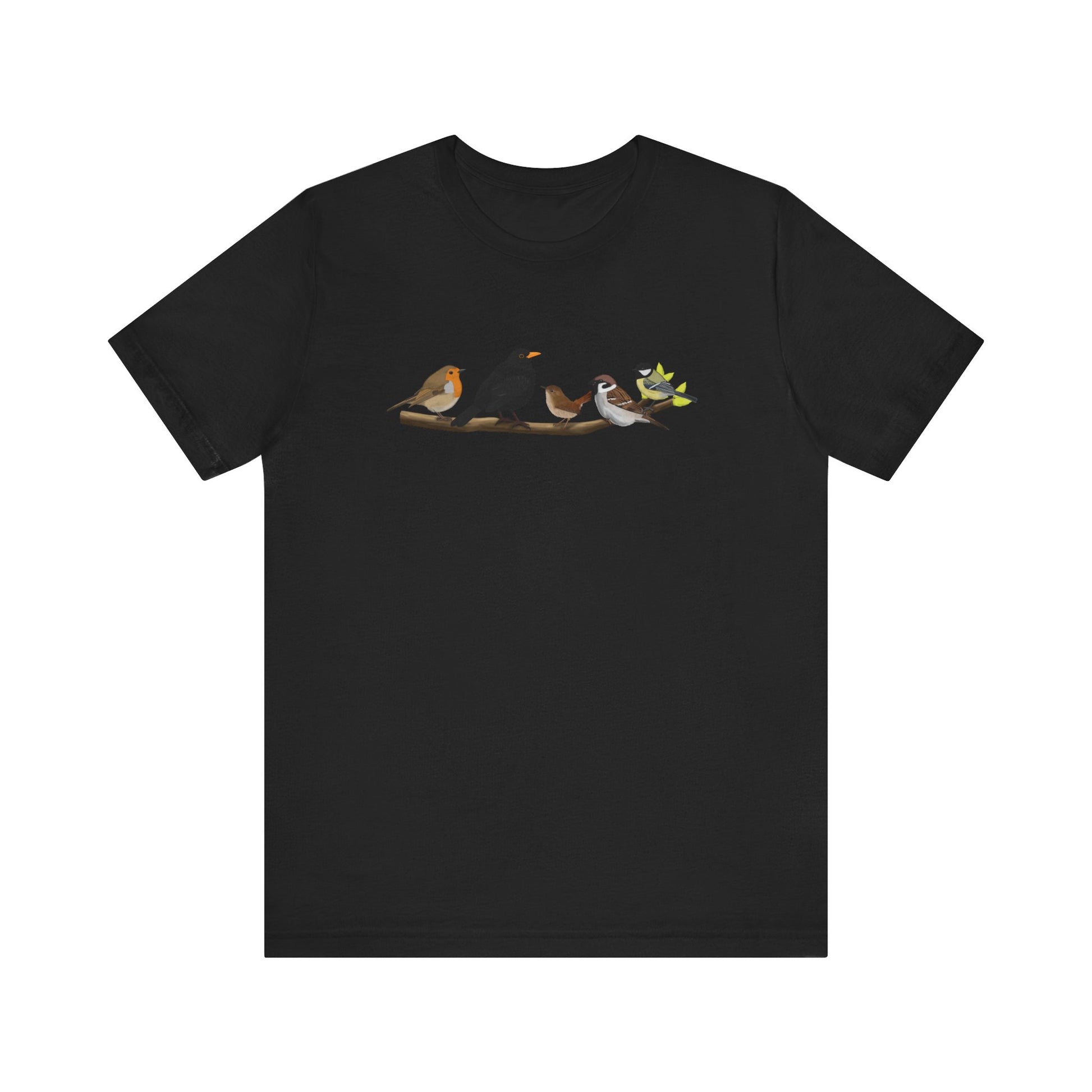 Vögel auf einem Ast T-Shirt Amsel Rotkehlchen Kohlmeise Zaunkönig Spatz Vogel Singvogel