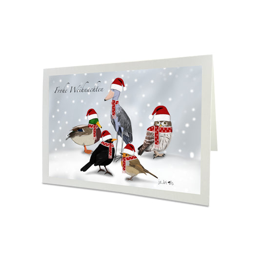 Weihnachtskarte Amsel Rotkehlchen Ente Eule Schuhschnabel Vogel Zeichnung Frohe Weihnachten Inklusive Umschlag