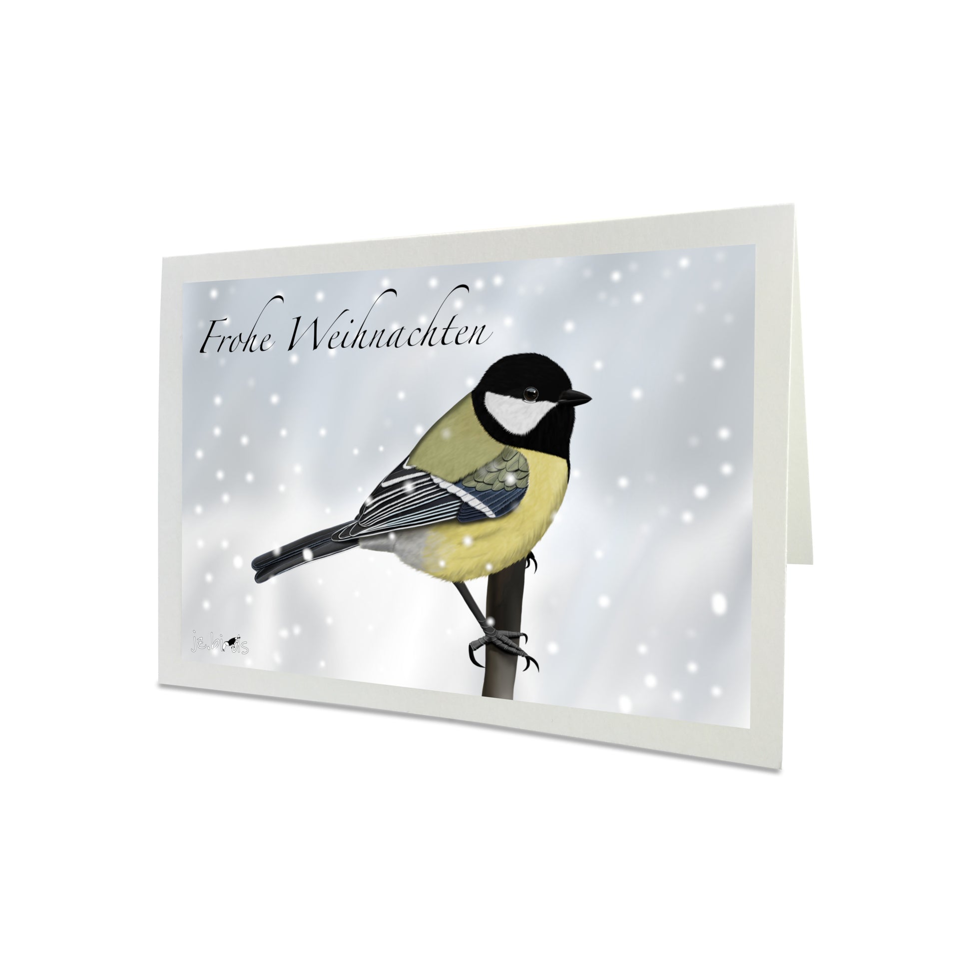 Weihnachtskarte Kohlmeise im Schnee Vogel Zeichnung Frohe Weihnachten Inklusive Umschlag