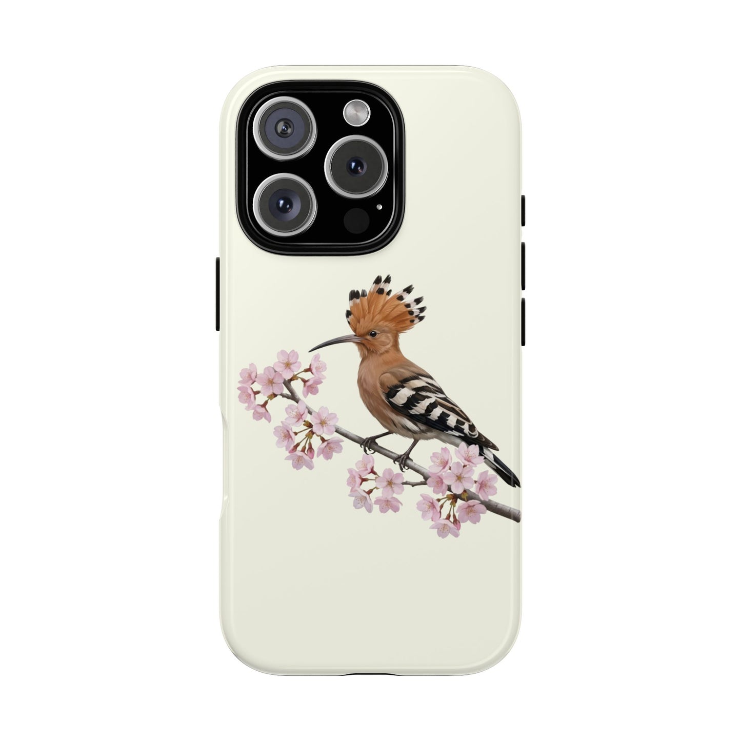 Wiedehopf Handyhülle in Cremeweiß | Florales Kirschblüten Vogel-Motiv für iPhone & Google Pixel