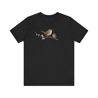 Zaunkönig & Jungvogel T-Shirt | Frühlingsblüten Vogelmotiv für Vogelbeobachter