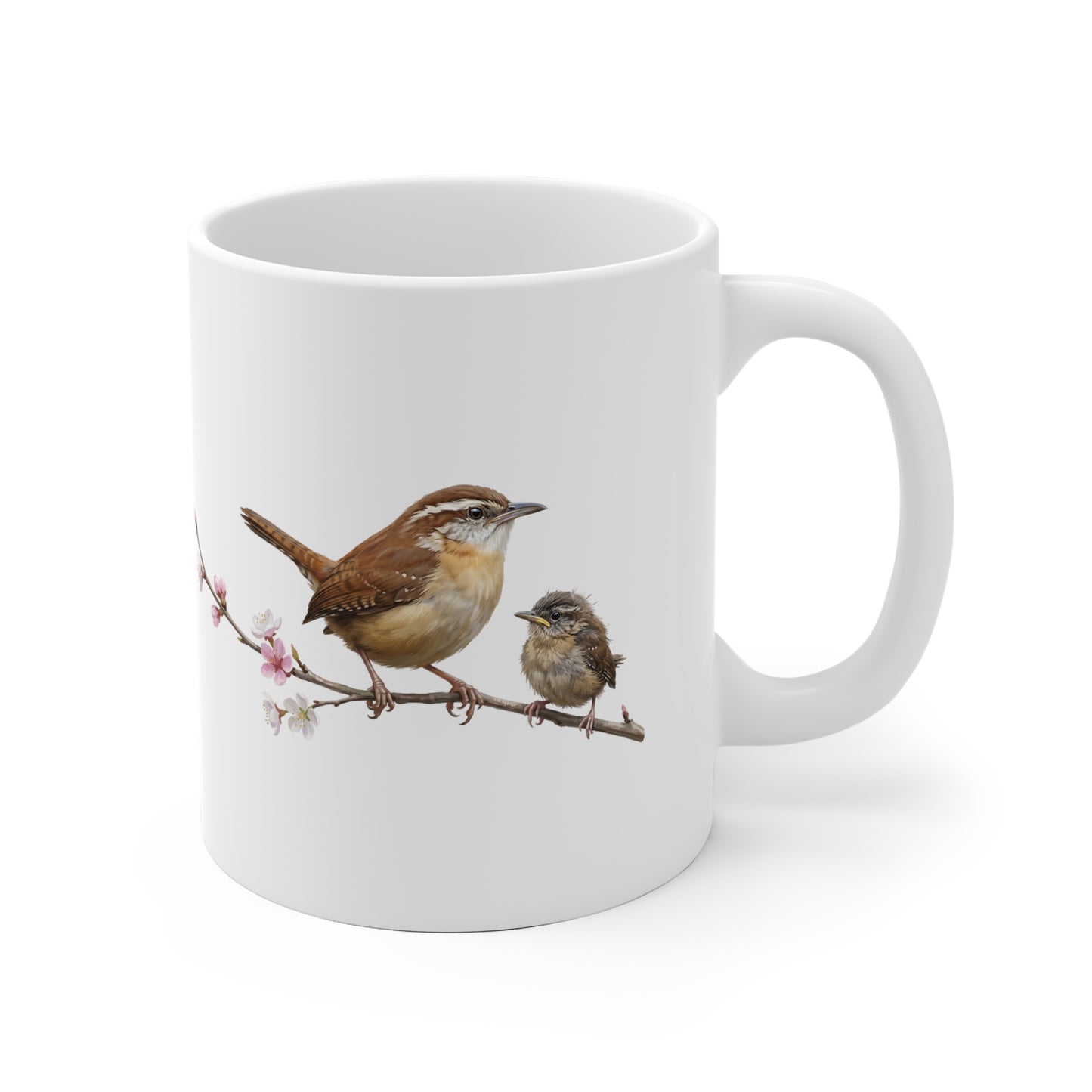 Zaunkönig mit Ästling Premium Keramiktasse | Geschenk für Vogelbeobachter