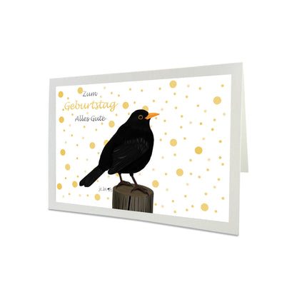 Geburtstagskarte Amsel Vogel Illustration Glückwunschkarte Alles Gute zum Geburtstag mit Umschlag