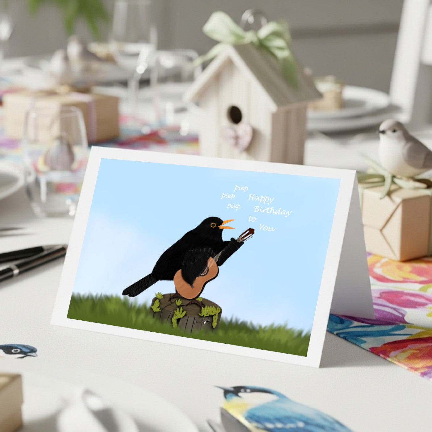 amsel mit gitarre glueckwunschkarte zum geburtstag