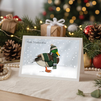 Ente mit Strickpullover Weihnachtskarte Frohe Weihnachten Inklusive Umschlag